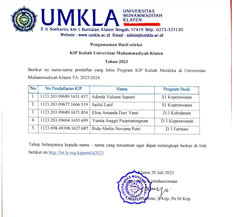 Pengumuman Hasil Seleksi KIP Kuliah Tahun 2023 Universitas