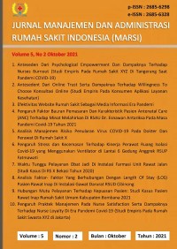 Jurnal Manajemen dan Administrasi Rumah Sakit Indonesia (MARSI) Volume 5 No 2 2021